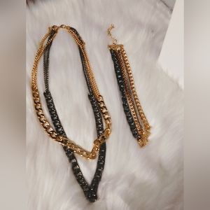 Gold/Black Cuban Link Chain with Bracelet